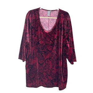 Catherines Womens 2XL Velvet Blouse Top Floral Boho Whimsigoth Dark‎ Romantic